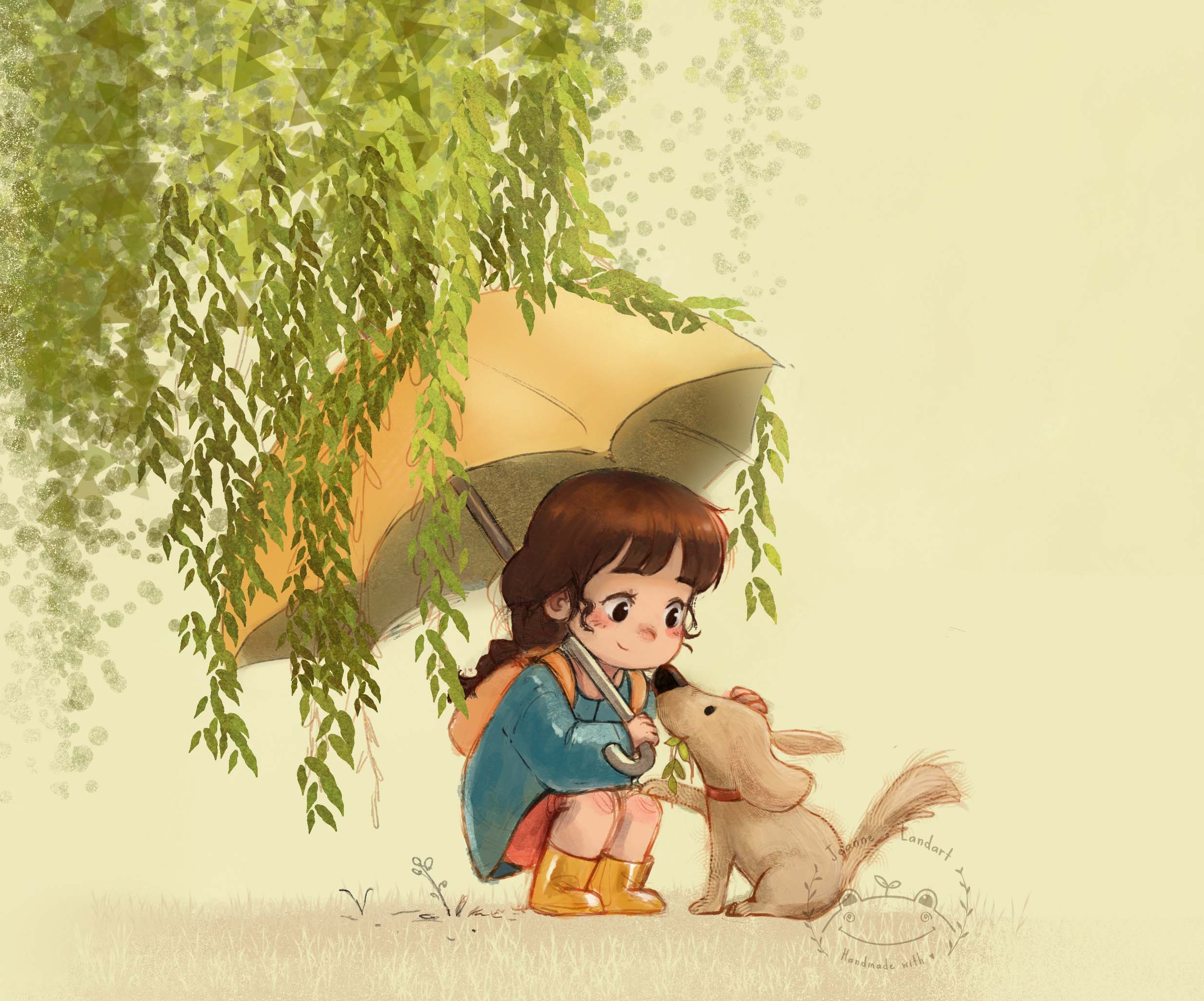 Illustration jeunesse représentant une fille avec son chien