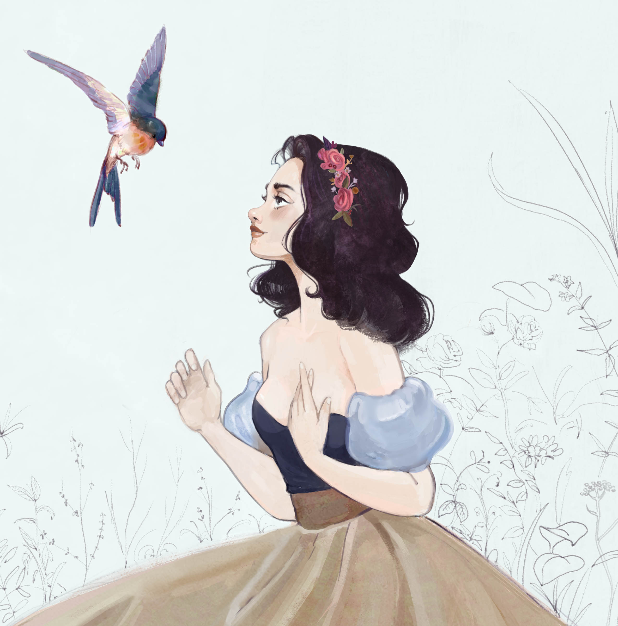 Illustration de conception pour le personnage de Blanche Neige