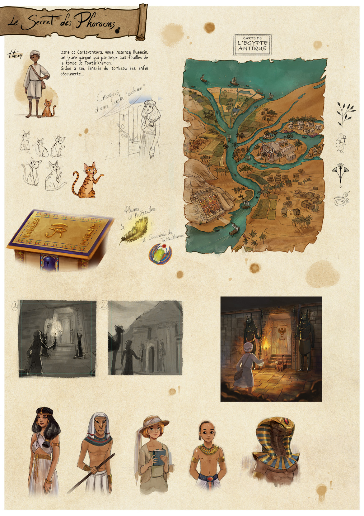 Présentation des dessin pour le jeu Cartaventura Odysée: Le secret des Pharaons