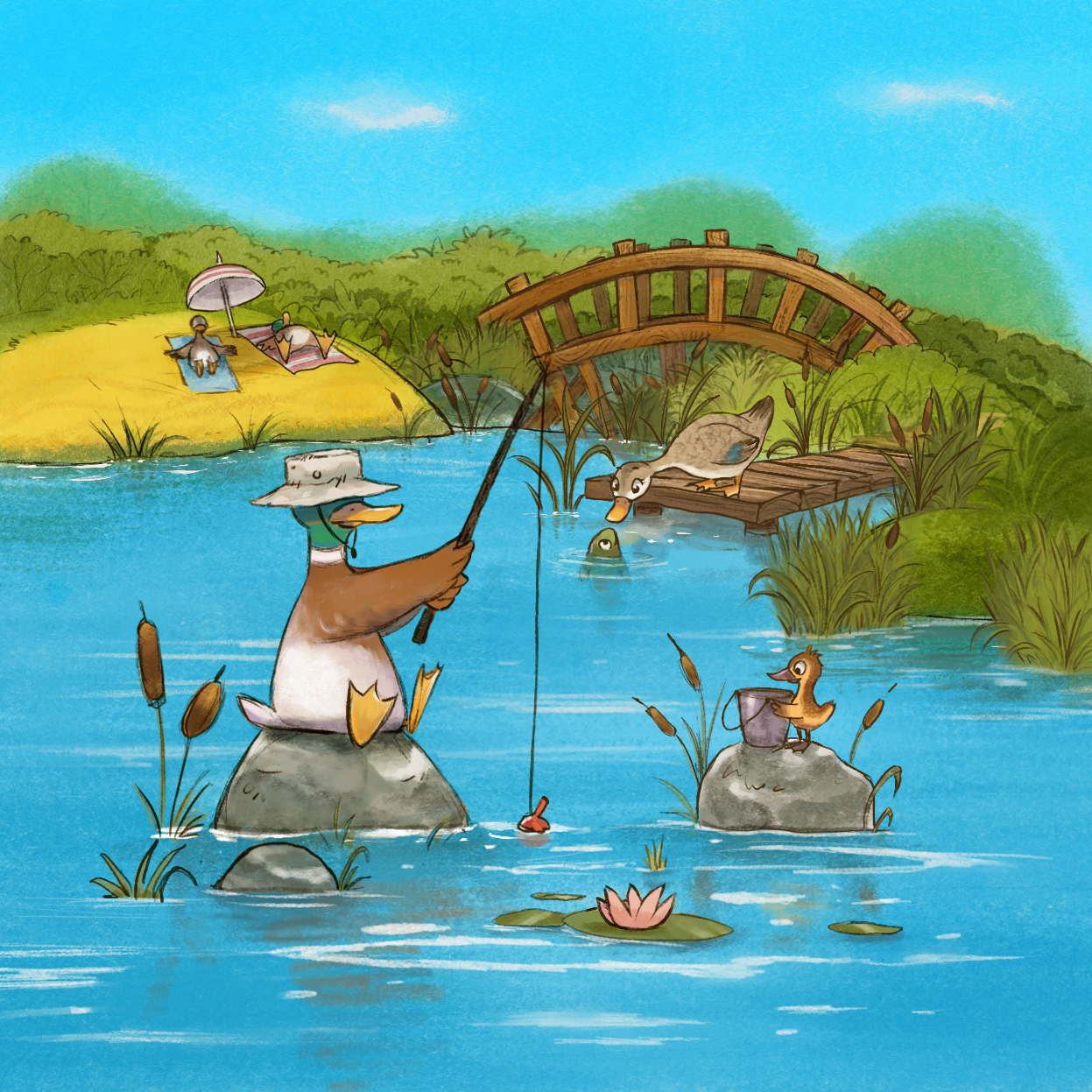 Illustration de jeu de société représentant des canards