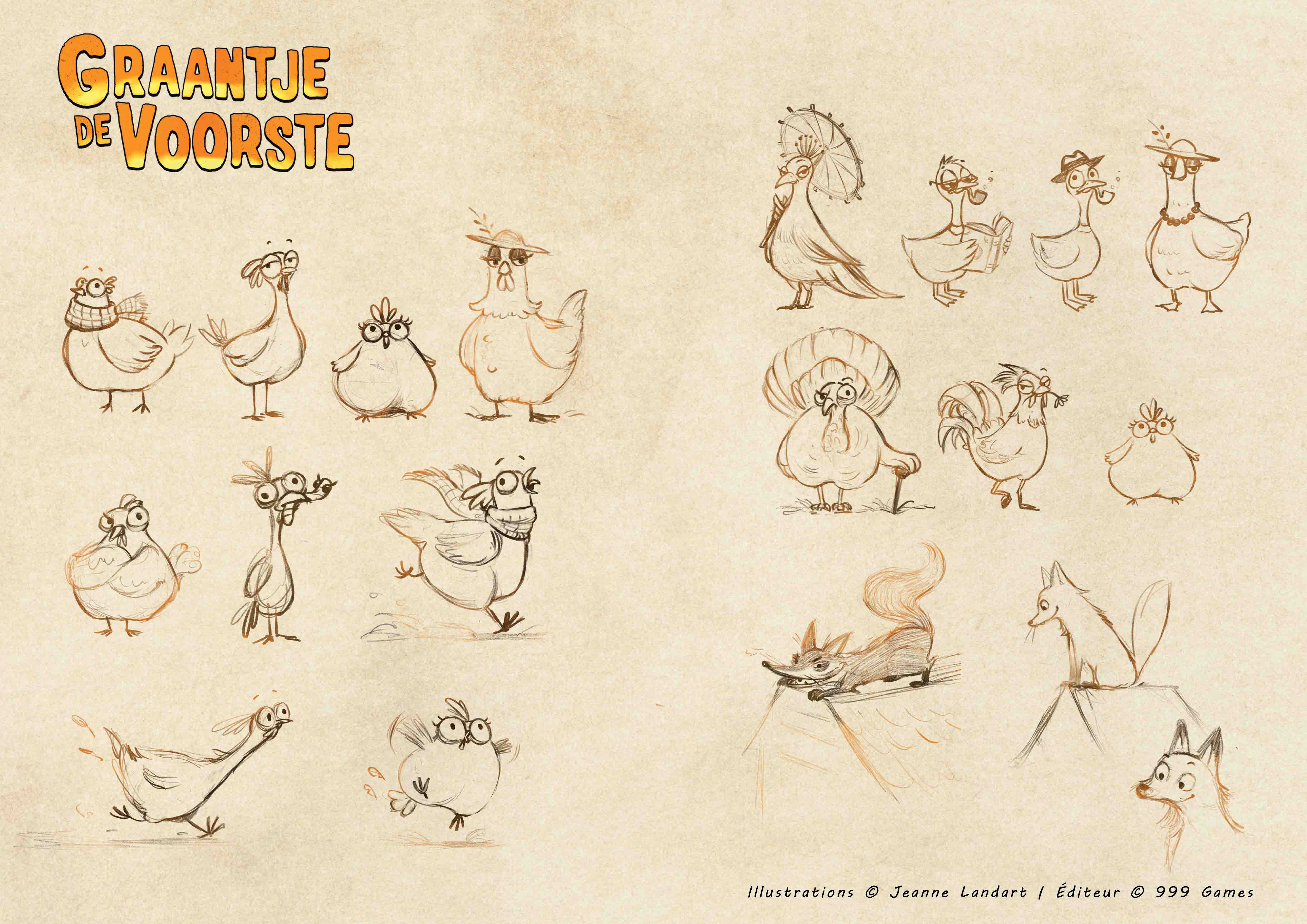Illustrations de concept de personnages pour un jeu de société