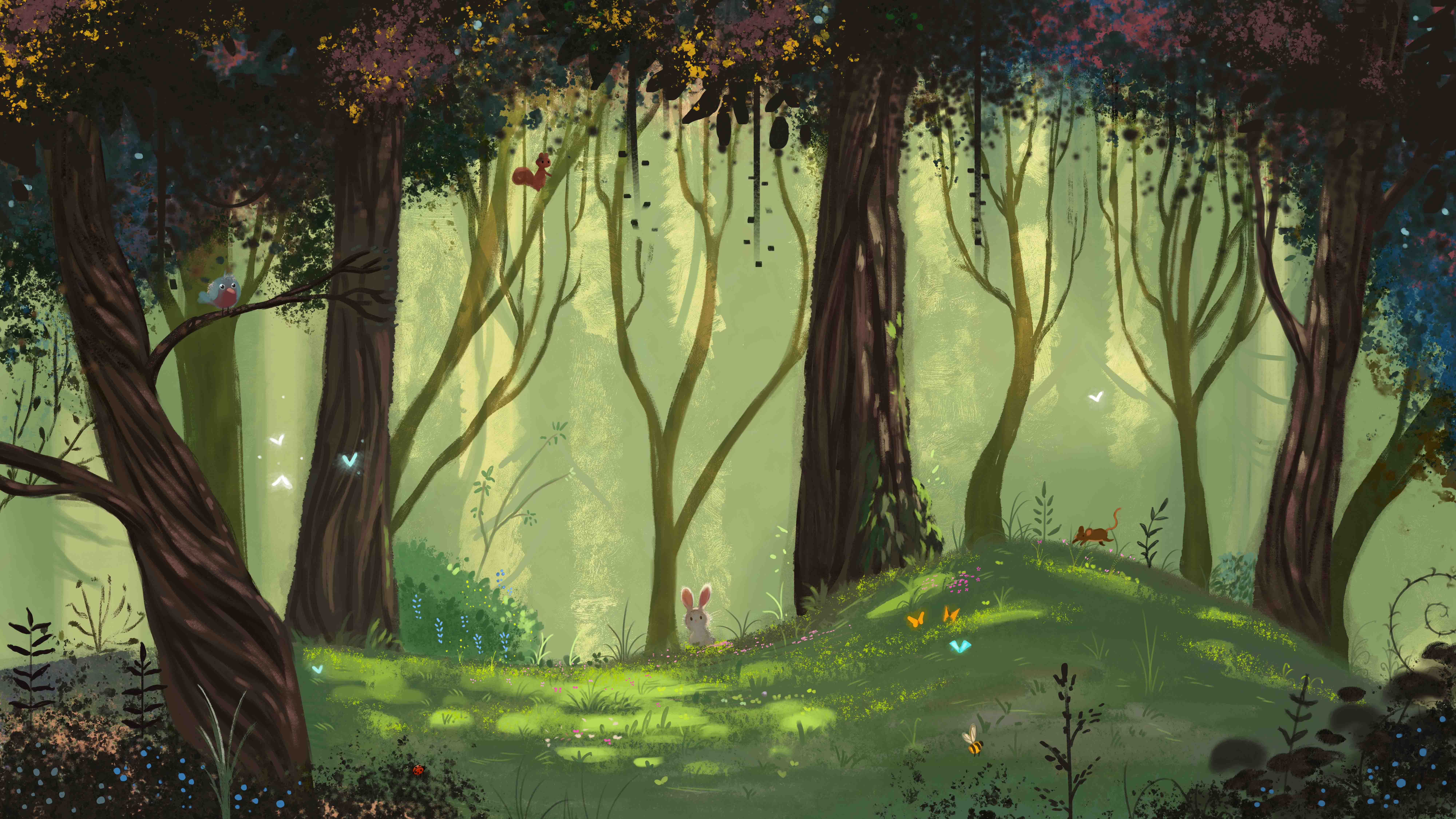 Illustration d’une forêt pour un décor de théâtre
