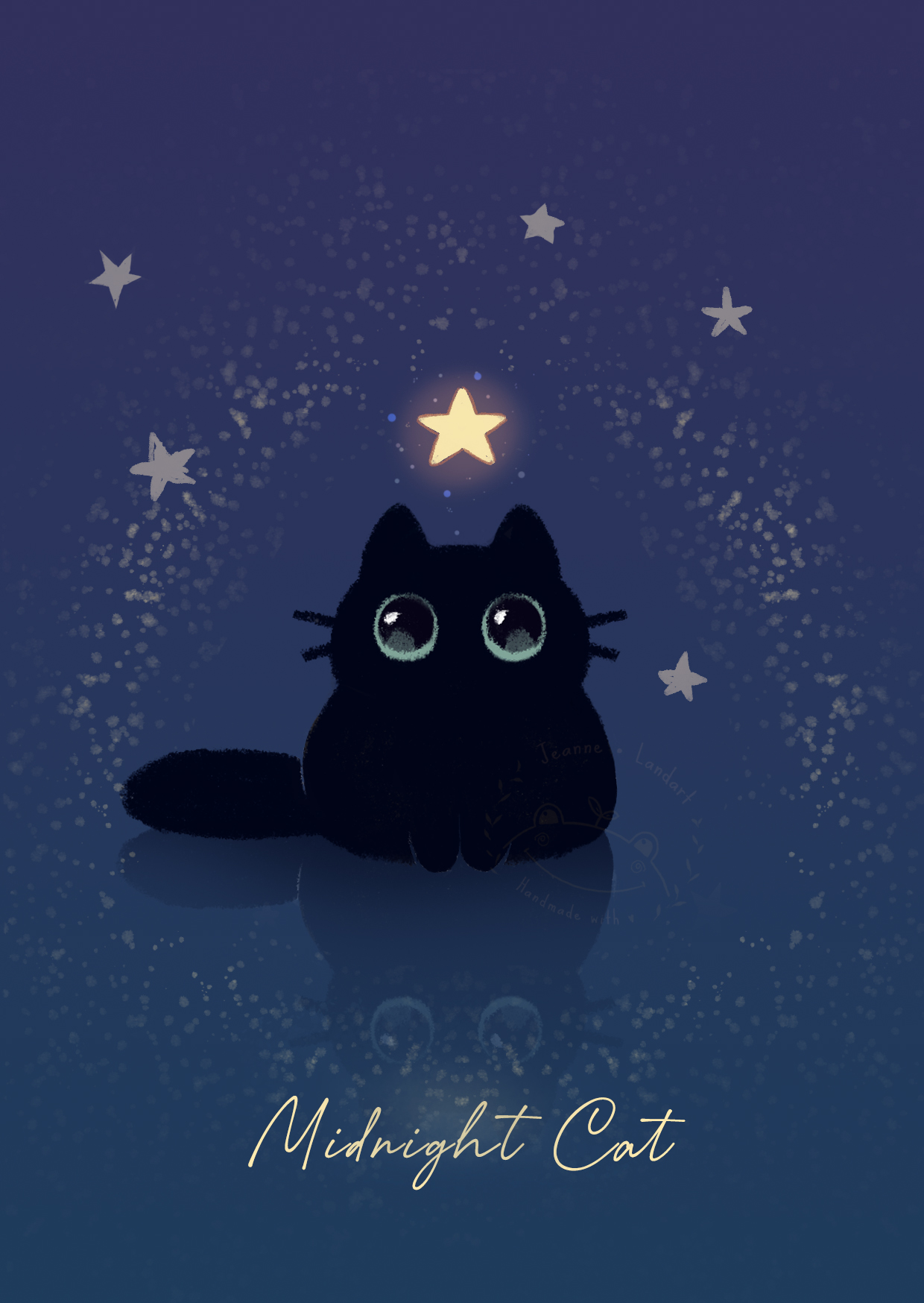 Carte représentant un chat dans un paysage nocturne