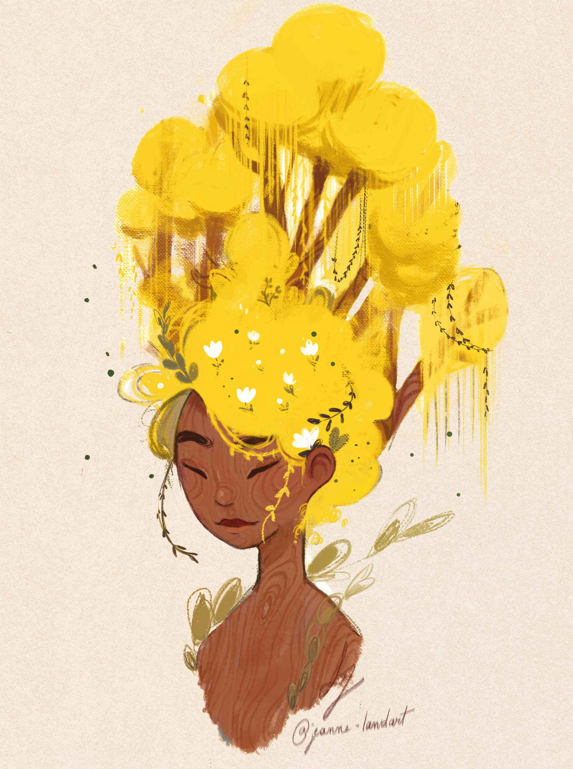 Illustration d’un personnage représentant une fille à la peau de bois